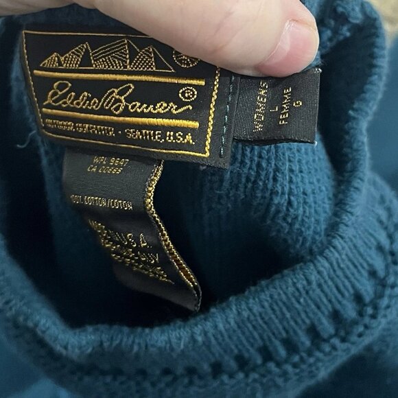 Eddie Bauer Sweater Womens Large Teal Cotton Knit USA Vintage Textured Pattern - Picture 6 of 7